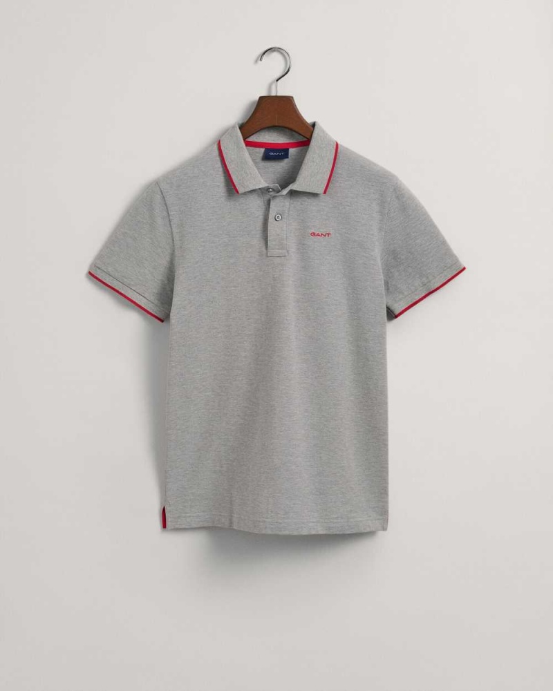 Gant Contrast Tipped Piqué Men's Polo Shirt Grey Melange | OREPY-9814