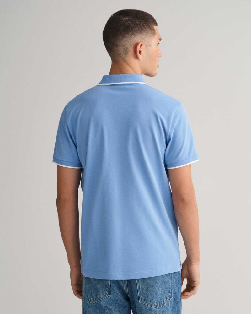 Gant Contrast Tipped Piqué Men's Polo Shirt Gentle Blue | HWRLU-7046