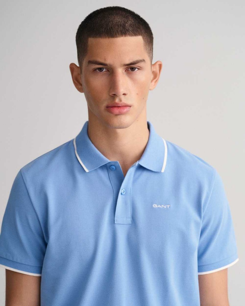 Gant Contrast Tipped Piqué Men's Polo Shirt Gentle Blue | HWRLU-7046