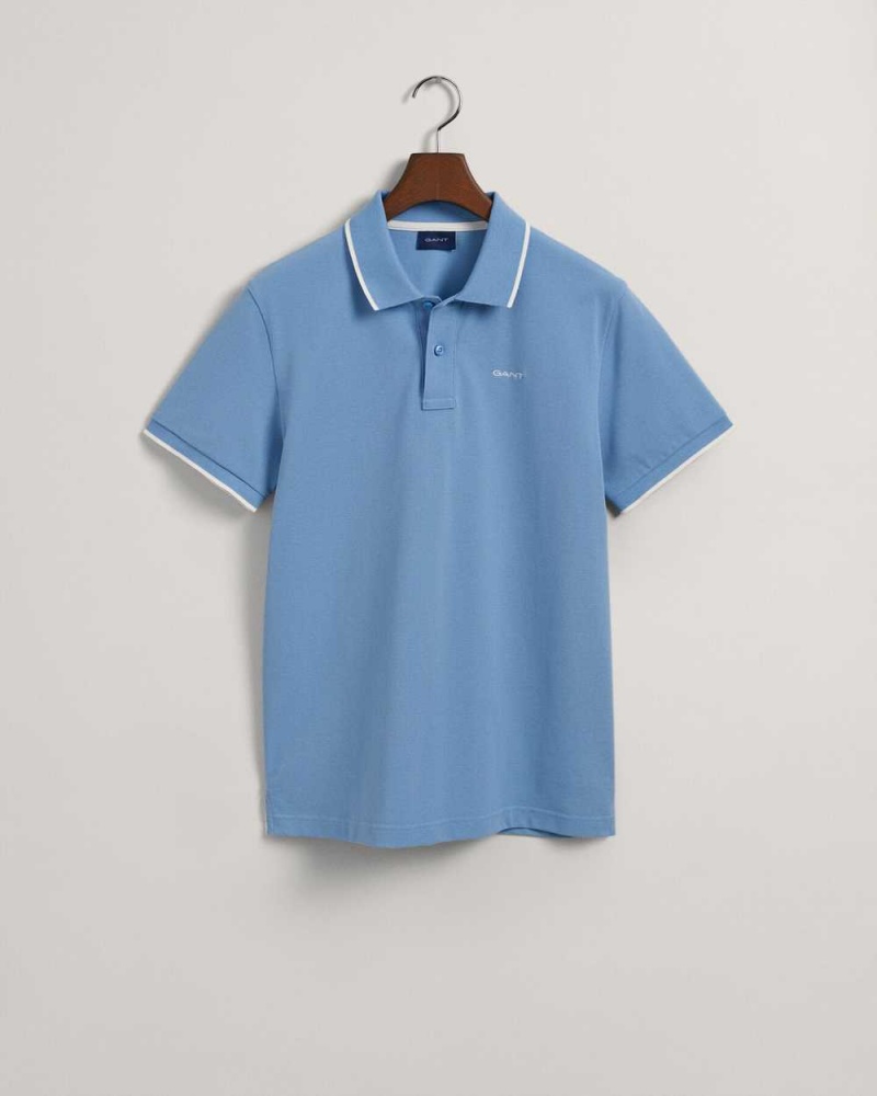 Gant Contrast Tipped Piqué Men's Polo Shirt Gentle Blue | HWRLU-7046