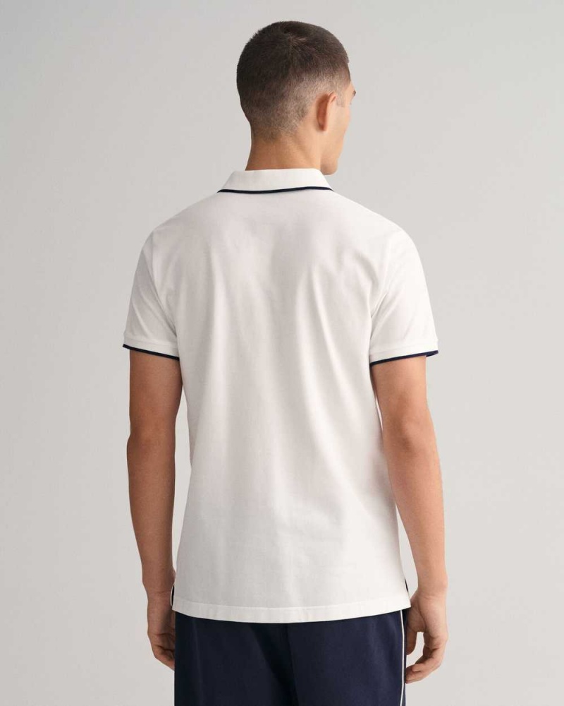 Gant Contrast Tipped Piqué Men's Polo Shirt White | CPOVJ-9641