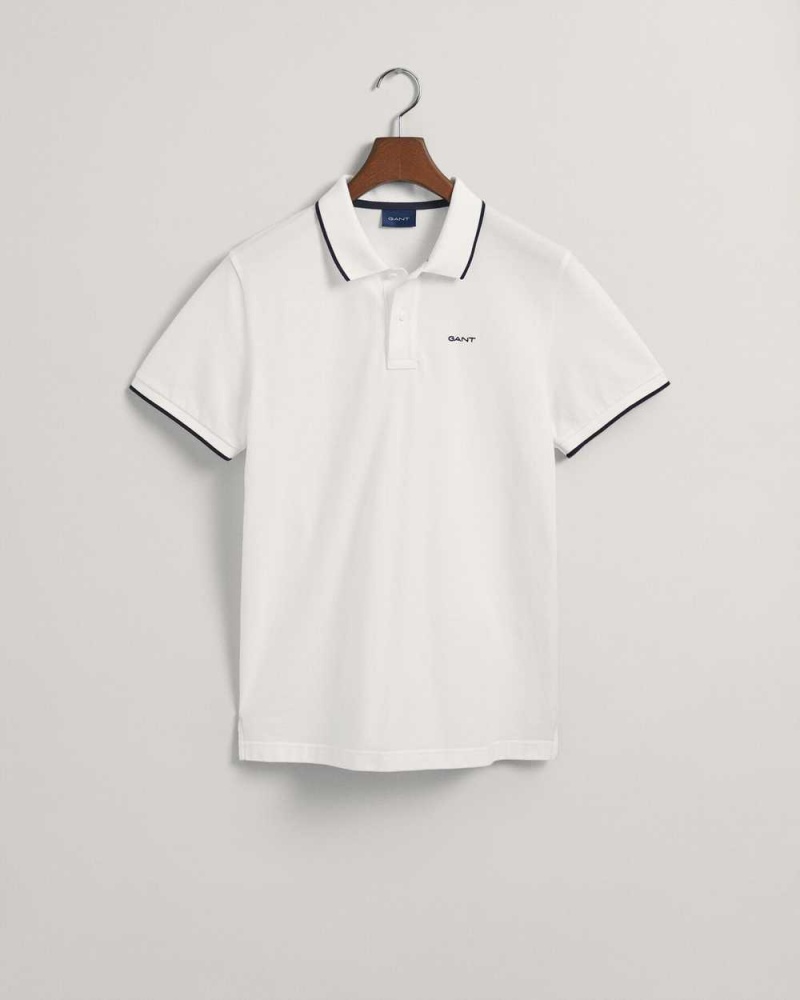 Gant Contrast Tipped Piqué Men's Polo Shirt White | CPOVJ-9641