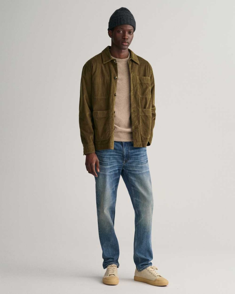 Gant Corduroy Over Men's Shirts Dark Cactus | RYLZW-0397