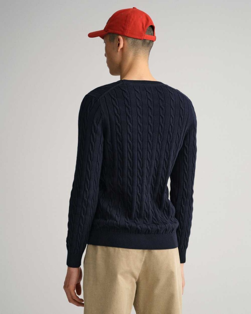 Gant Cotton Cable Crew Neck Men's Sweater Evening Blue | FOSAV-0846