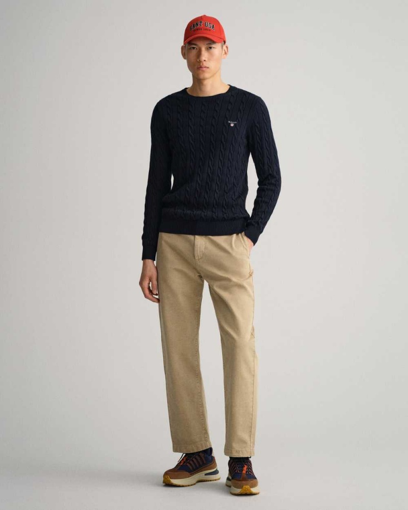 Gant Cotton Cable Crew Neck Men's Sweater Evening Blue | FOSAV-0846