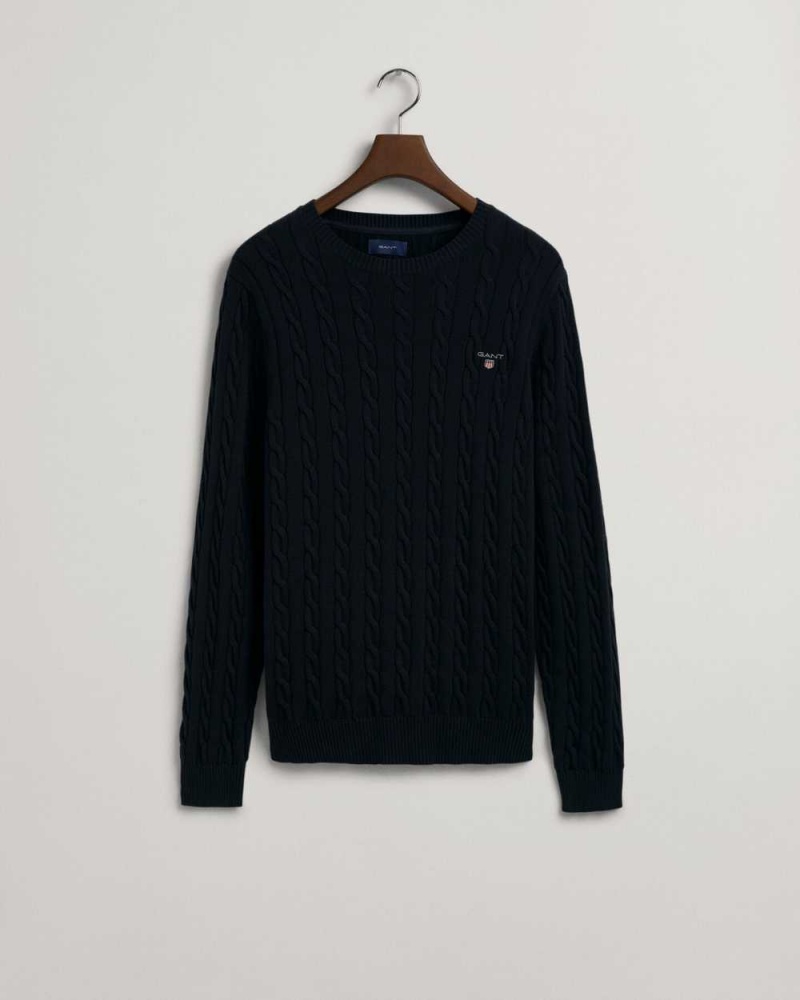 Gant Cotton Cable Crew Neck Men's Sweater Evening Blue | FOSAV-0846