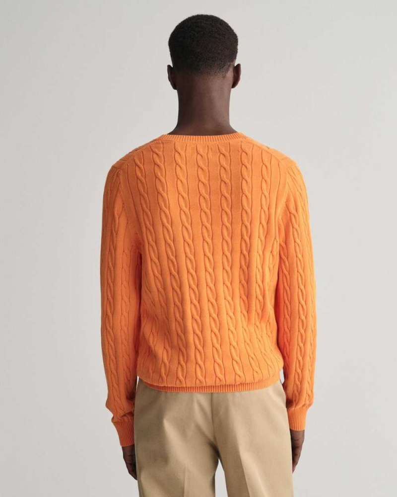 Gant Cotton Cable Knit Crew Neck Men's Sweater Deep Apricot | UBSDE-3478