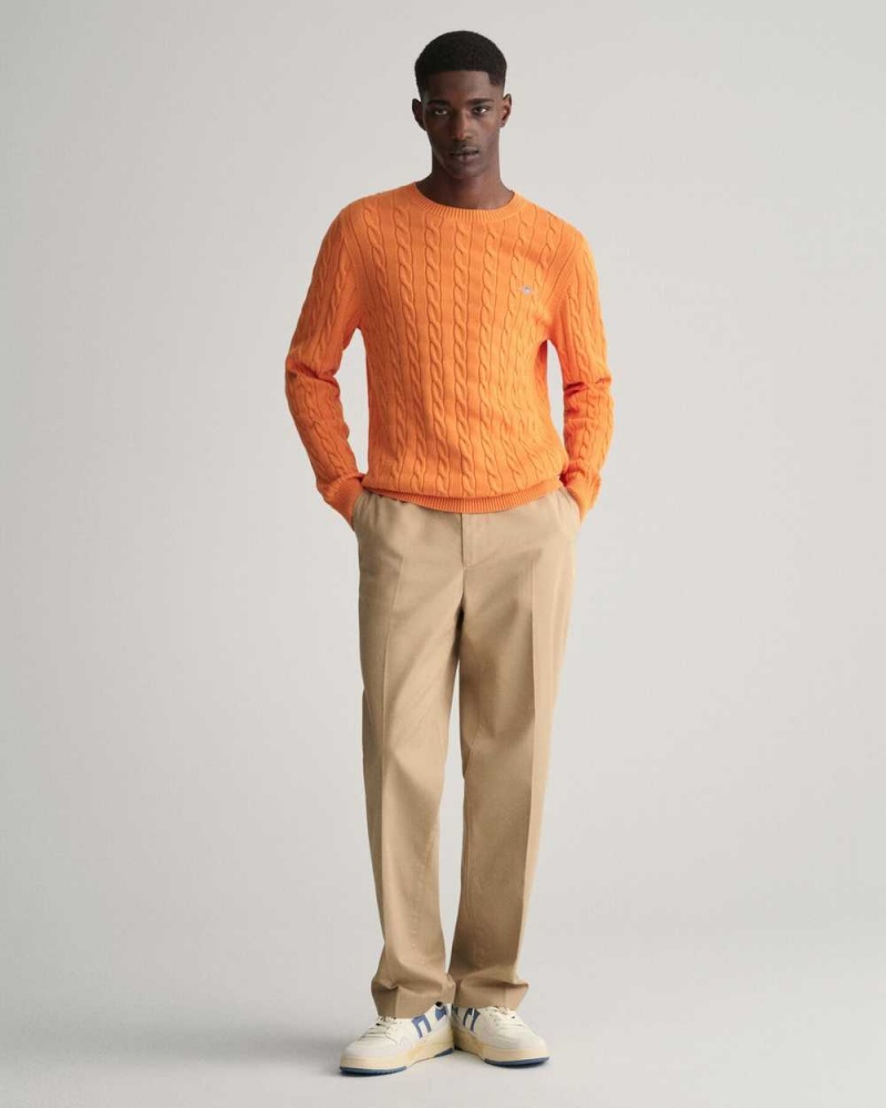 Gant Cotton Cable Knit Crew Neck Men's Sweater Deep Apricot | UBSDE-3478