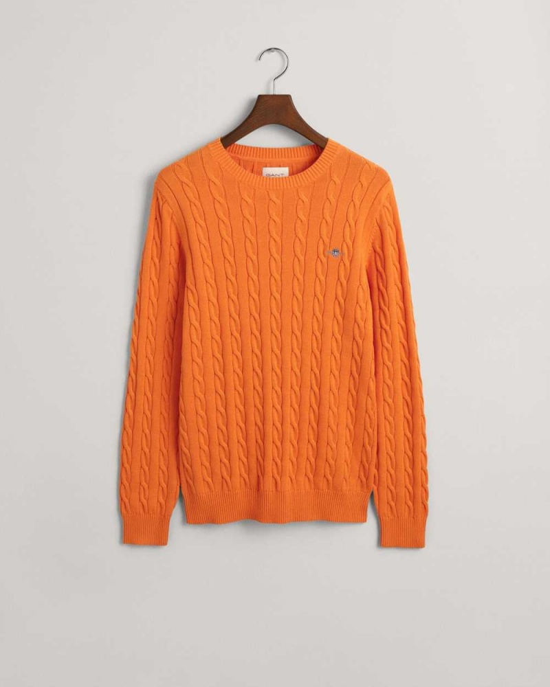 Gant Cotton Cable Knit Crew Neck Men's Sweater Deep Apricot | UBSDE-3478