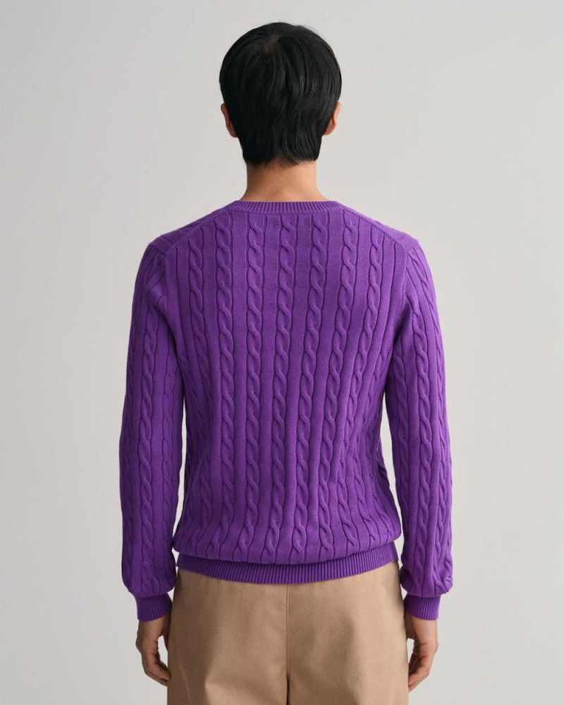 Gant Cotton Cable Knit Crew Neck Men's Sweater Dark Violet | TCAPB-1765