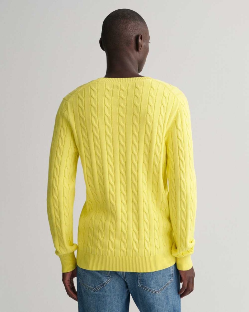 Gant Cotton Cable Knit Crew Neck Men's Sweater Clear Yellow | BITHC-3926