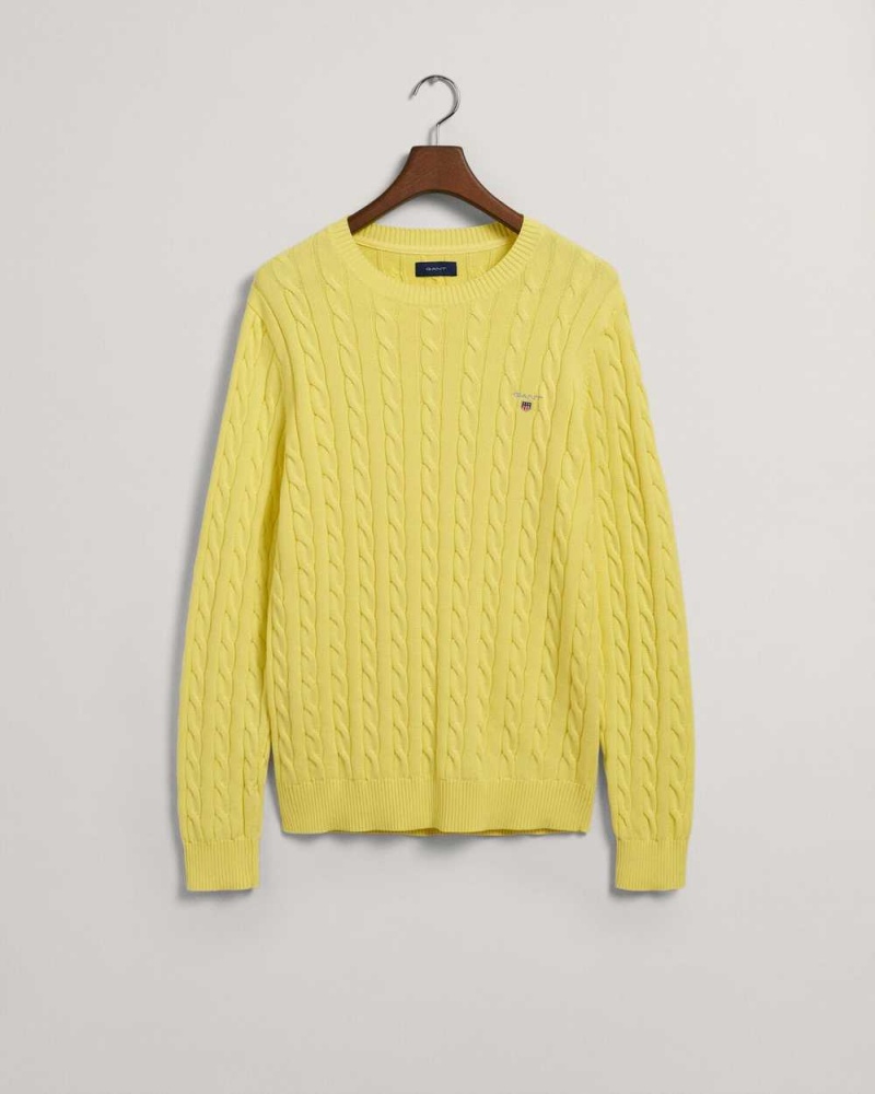 Gant Cotton Cable Knit Crew Neck Men's Sweater Clear Yellow | BITHC-3926