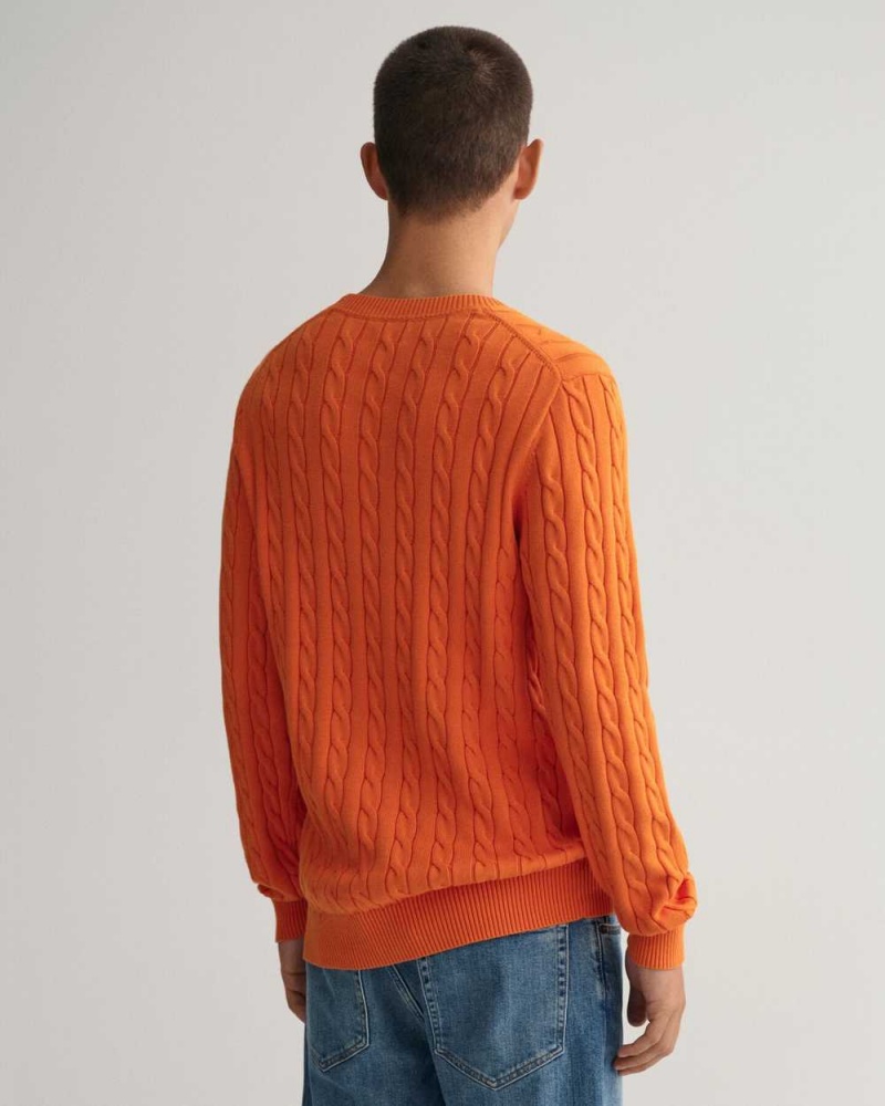 Gant Cotton Cable Knit Crew Neck Men's Sweater Pumpkin Orange | UIZYL-6530