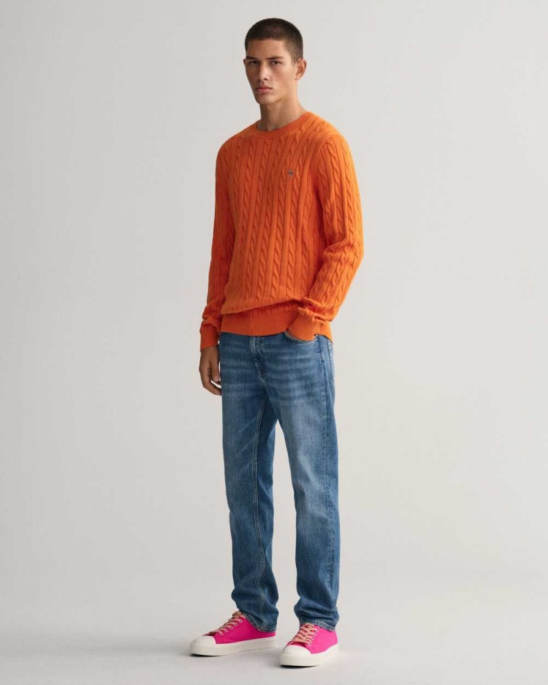 Gant Cotton Cable Knit Crew Neck Men's Sweater Pumpkin Orange | UIZYL-6530