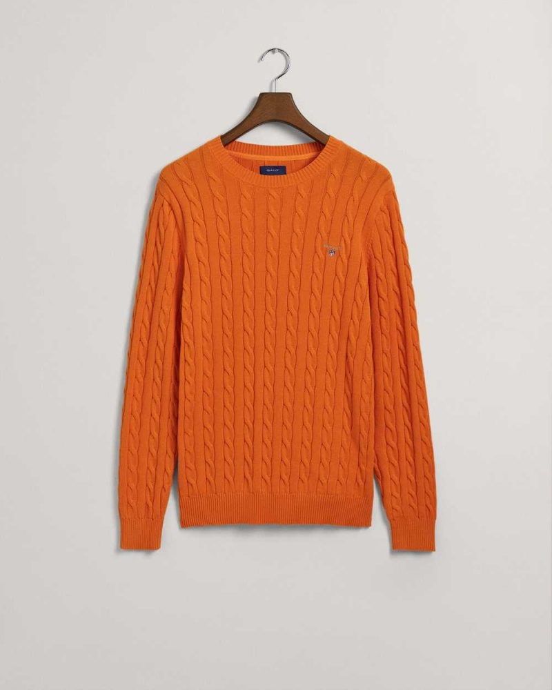 Gant Cotton Cable Knit Crew Neck Men's Sweater Pumpkin Orange | UIZYL-6530