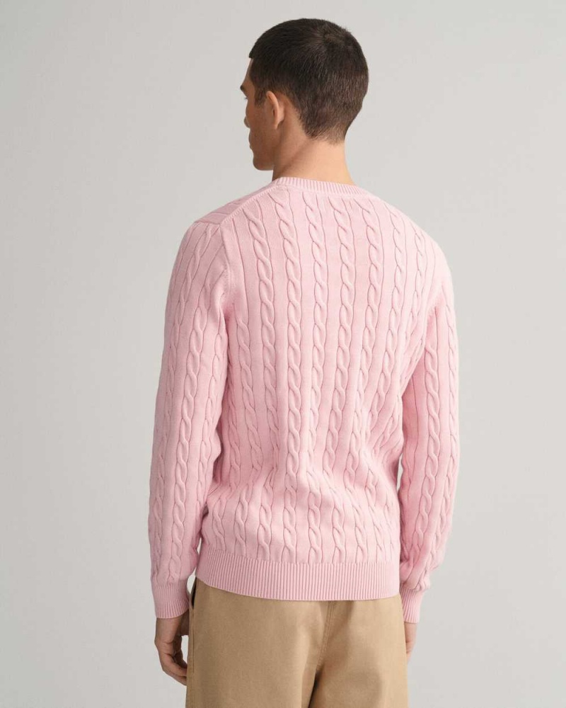 Gant Cotton Cable Knit Crew Neck Men's Sweater Blushing Pink | BUKVH-0576