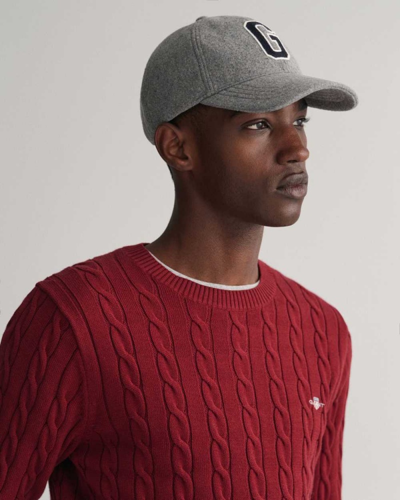 Gant Cotton Cable Knit Crew Neck Men's Sweater Plumped Red | QLXWF-8279