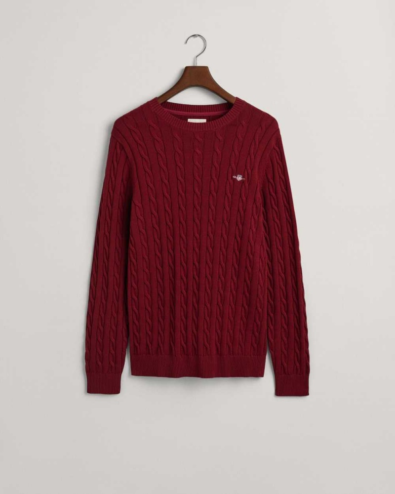 Gant Cotton Cable Knit Crew Neck Men's Sweater Plumped Red | QLXWF-8279