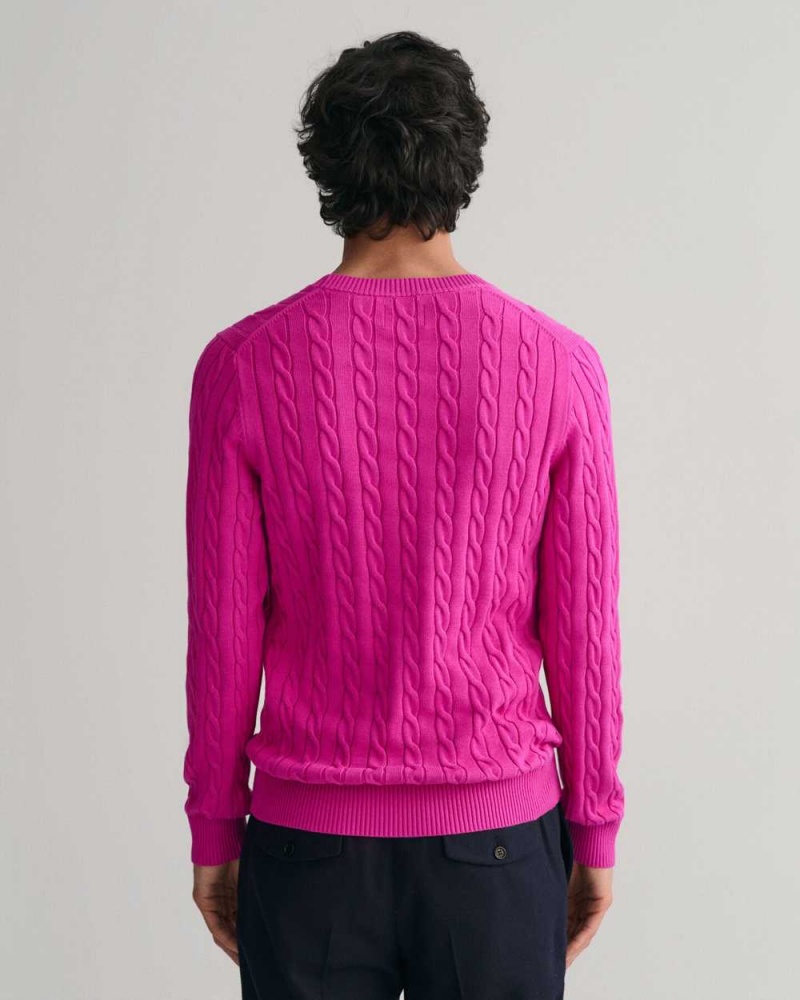 Gant Cotton Cable Knit Crew Neck Men's Sweater Barley Pink | IBPFH-6810