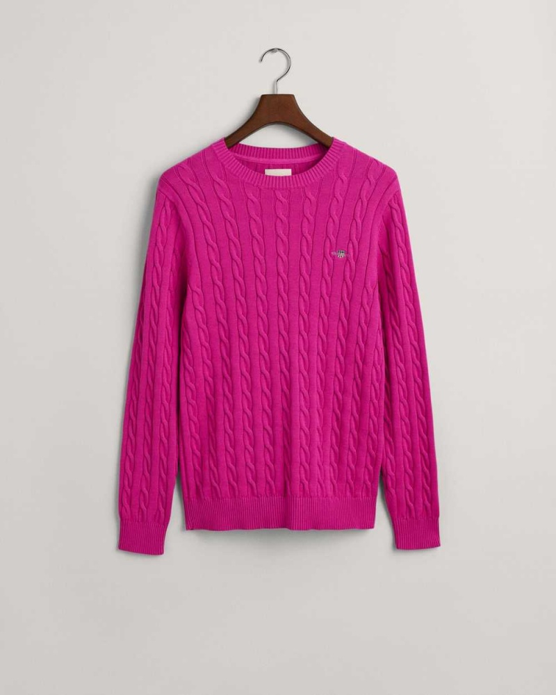 Gant Cotton Cable Knit Crew Neck Men's Sweater Barley Pink | IBPFH-6810