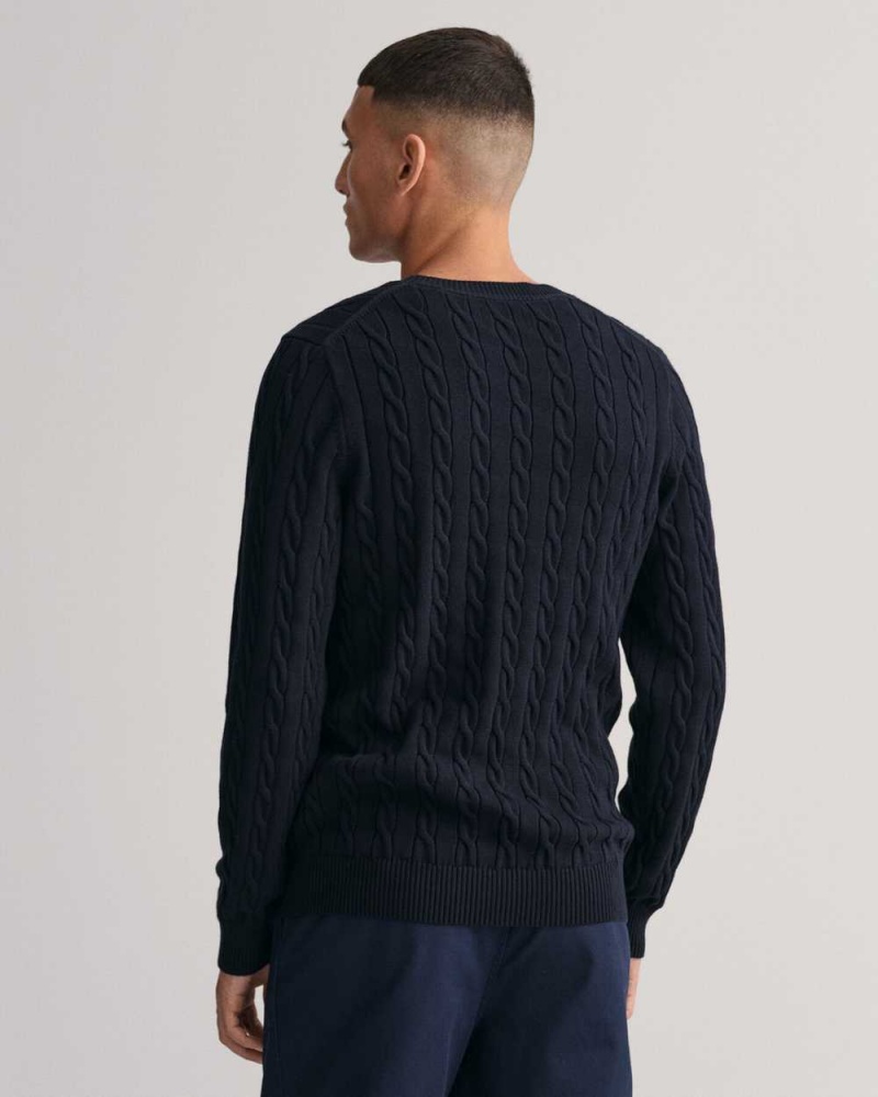 Gant Cotton Cable Knit Crew Neck Men's Sweater Evening Blue | ASRHO-1059