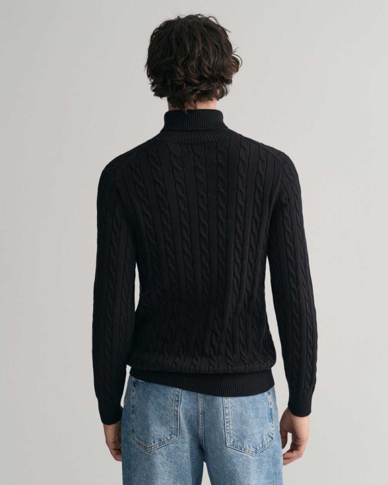 Gant Cotton Cable Knit Turtleneck Men's Sweater Black | WSMJA-1569