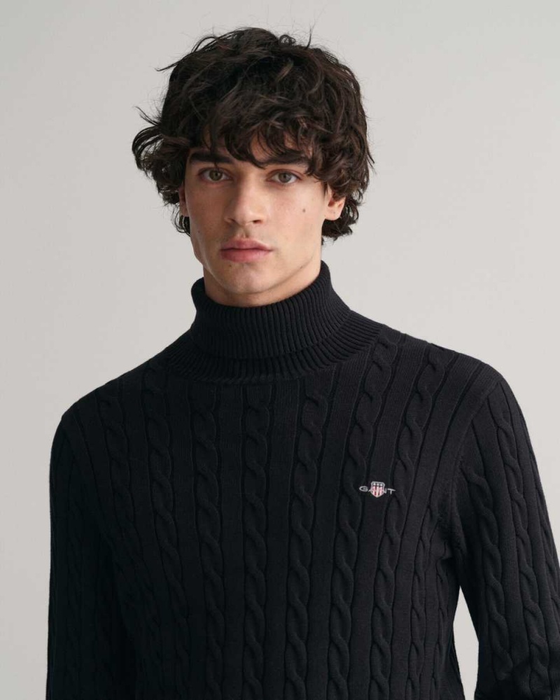 Gant Cotton Cable Knit Turtleneck Men's Sweater Black | WSMJA-1569