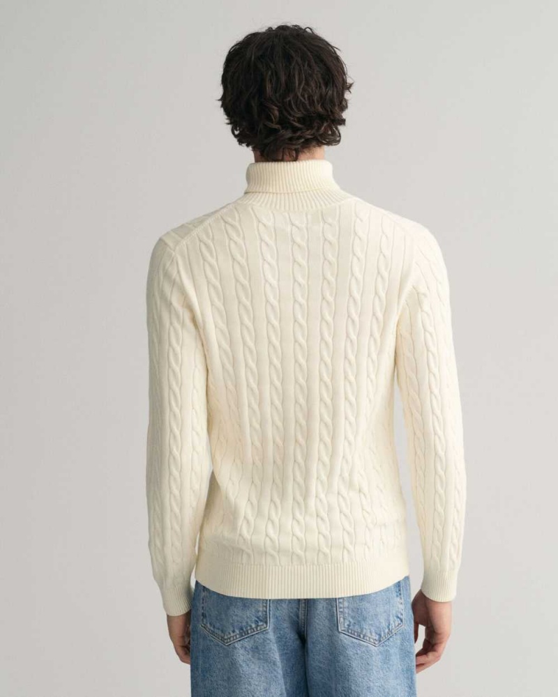 Gant Cotton Cable Knit Turtleneck Men's Sweater Cream | BCGLU-8095