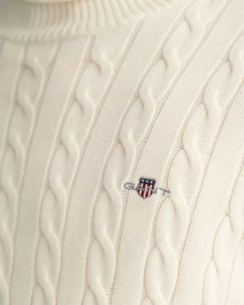 Gant Cotton Cable Knit Turtleneck Men's Sweater Cream | BCGLU-8095