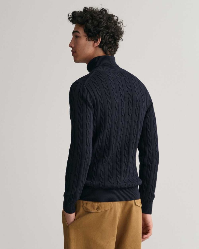 Gant Cotton Cable Knit Turtleneck Men's Sweater Evening Blue | KXBQA-6234