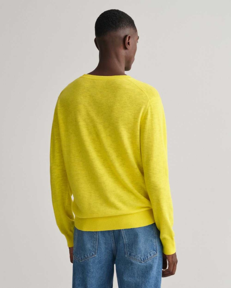 Gant Cotton Linen Crew Neck Men's Sweater Sun Yellow | QIVBL-9310