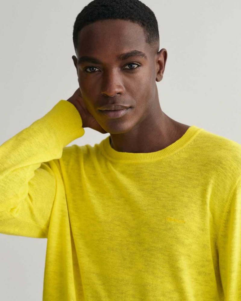 Gant Cotton Linen Crew Neck Men's Sweater Sun Yellow | QIVBL-9310