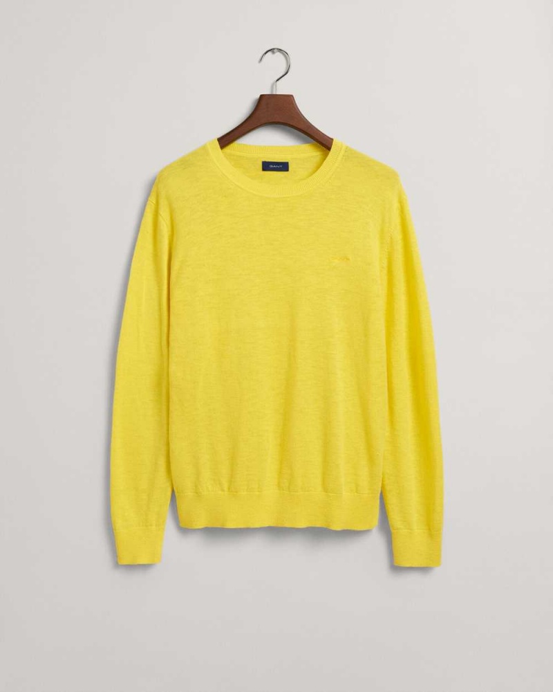 Gant Cotton Linen Crew Neck Men's Sweater Sun Yellow | QIVBL-9310