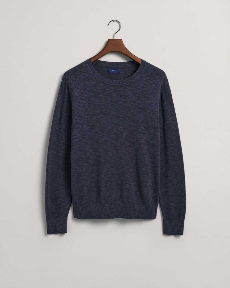 Gant Cotton Linen Crew Neck Men's Sweater Navy Blue | XFUNG-8365