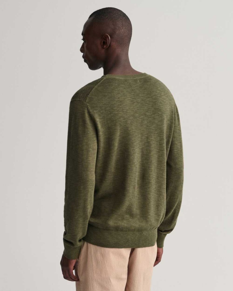 Gant Cotton Linen Crew Neck Men's Sweater Racing Green | HFLNP-7809