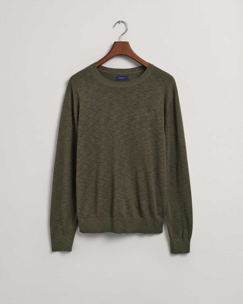 Gant Cotton Linen Crew Neck Men's Sweater Racing Green | HFLNP-7809