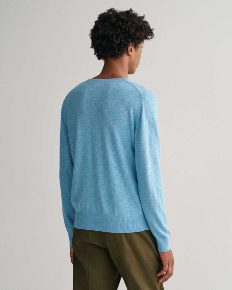 Gant Cotton Linen Crew Neck Men's Sweater East Coast Sky | FZPSO-6094