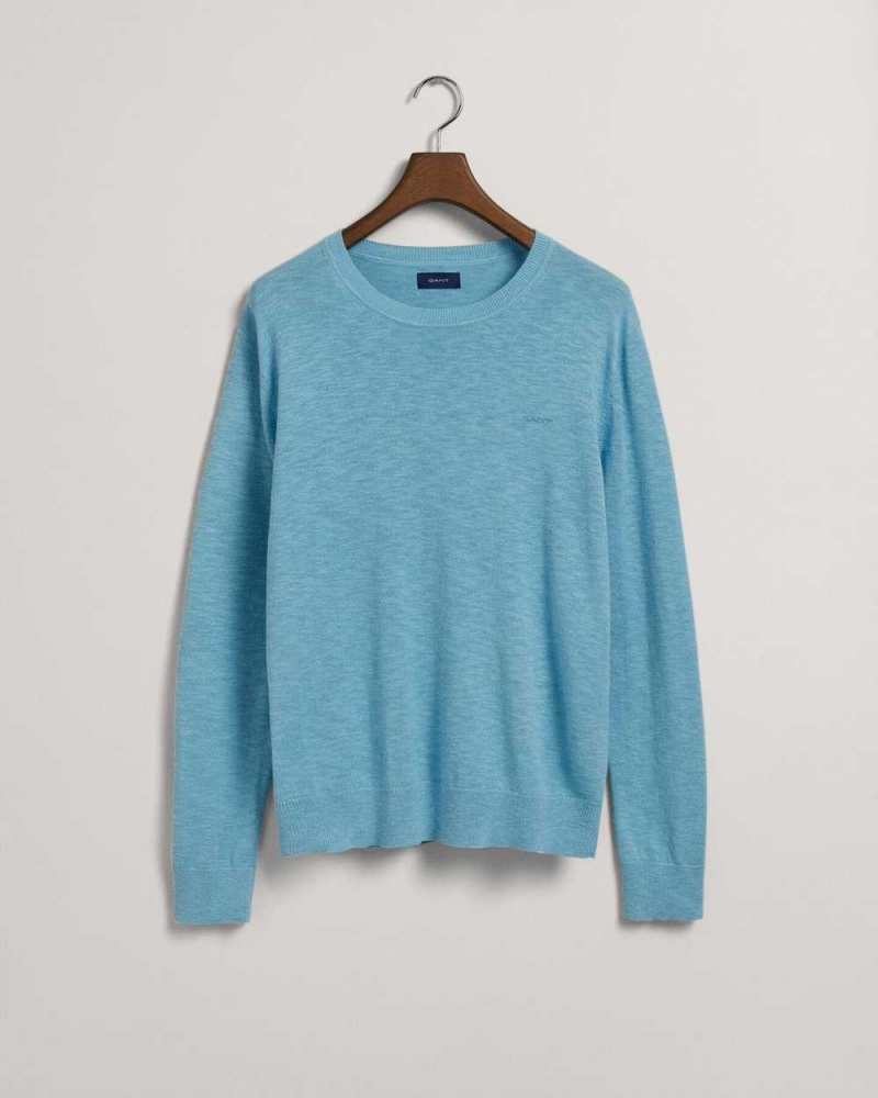 Gant Cotton Linen Crew Neck Men's Sweater East Coast Sky | FZPSO-6094