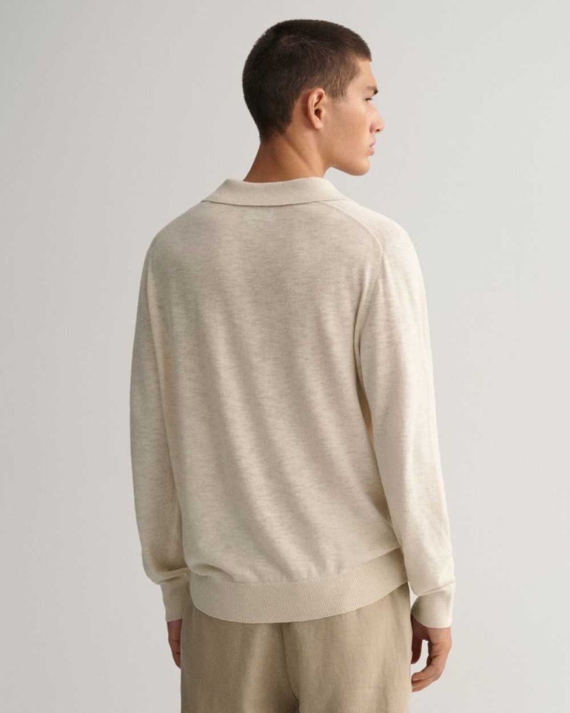 Gant Cotton Linen Polo Men's Sweater Light Gray Brown | ZQVKX-2061