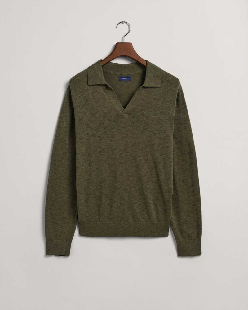 Gant Cotton Linen Polo Men's Sweater Racing Green | BRAGQ-0543