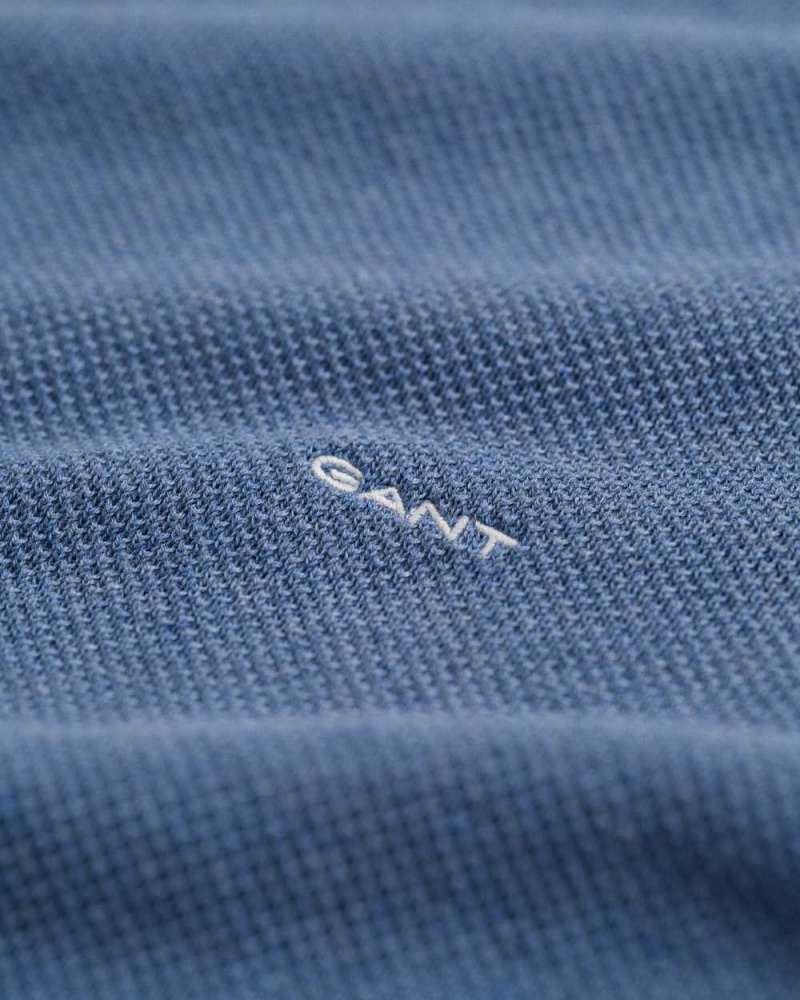 Gant Cotton Piqué Crew Neck Men's Sweater Denim Blue Melange | ZTQBP-1940