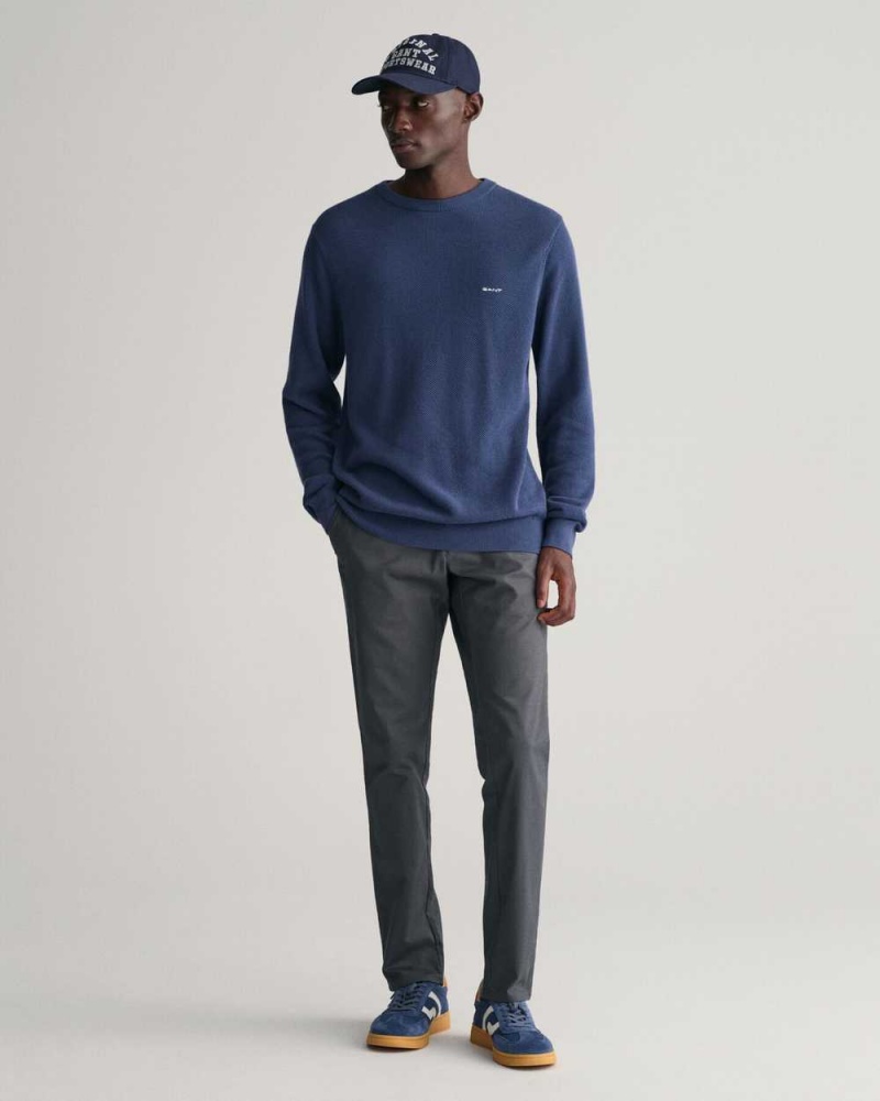 Gant Cotton Piqué Crew Neck Men's Sweater Dusty Blue Sea | BGRPJ-0489