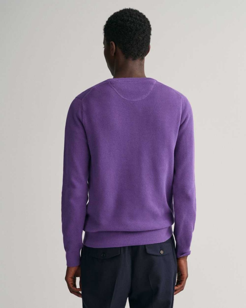 Gant Cotton Piqué Crew Neck Men's Sweater Lilac | QMIHC-5719