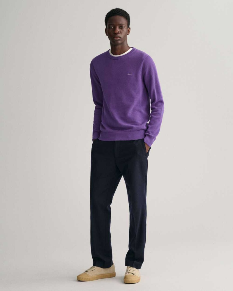 Gant Cotton Piqué Crew Neck Men's Sweater Lilac | QMIHC-5719