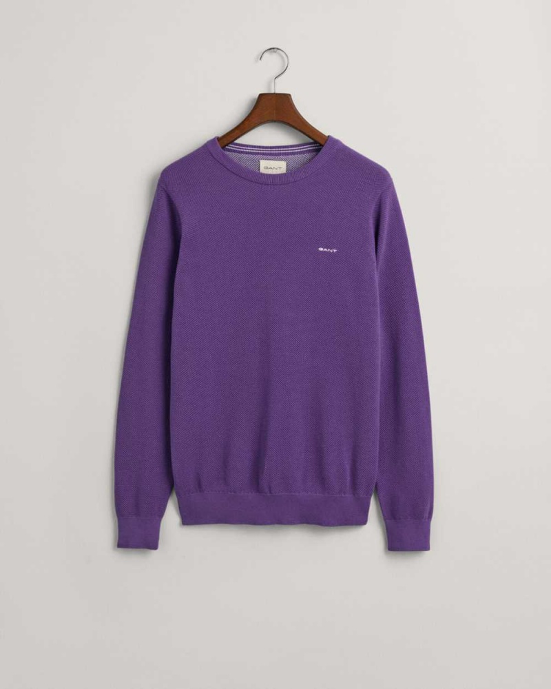 Gant Cotton Piqué Crew Neck Men's Sweater Lilac | QMIHC-5719