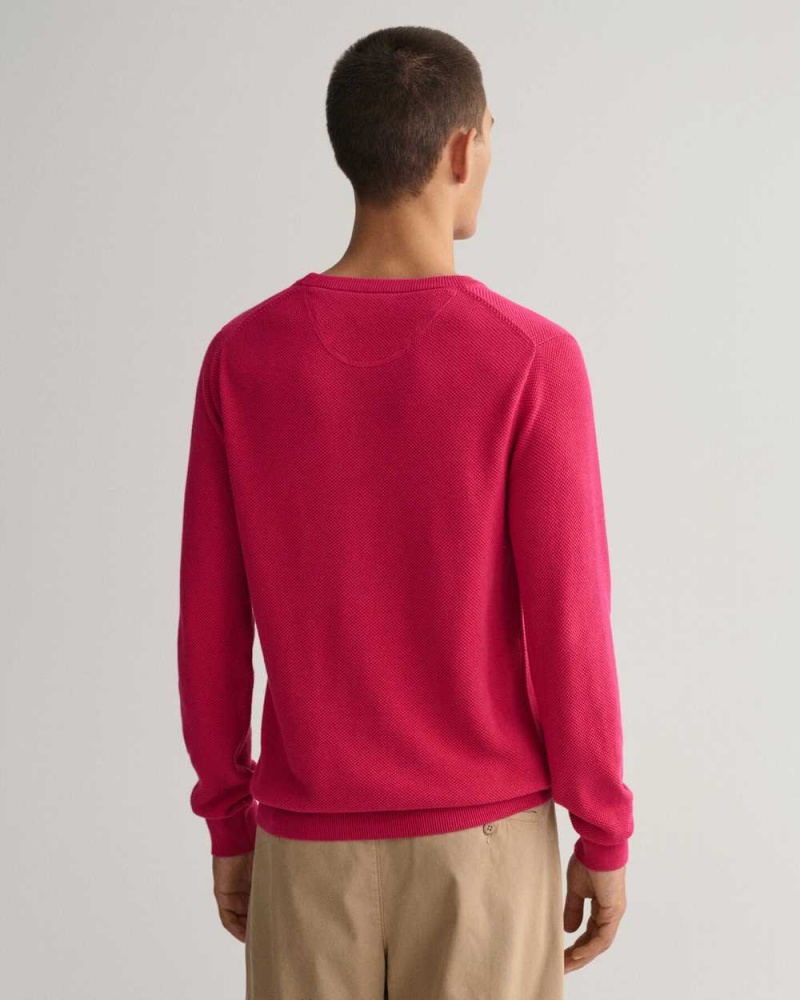 Gant Cotton Piqué Crew Neck Men's Sweater Purple Red | PCXSG-6915