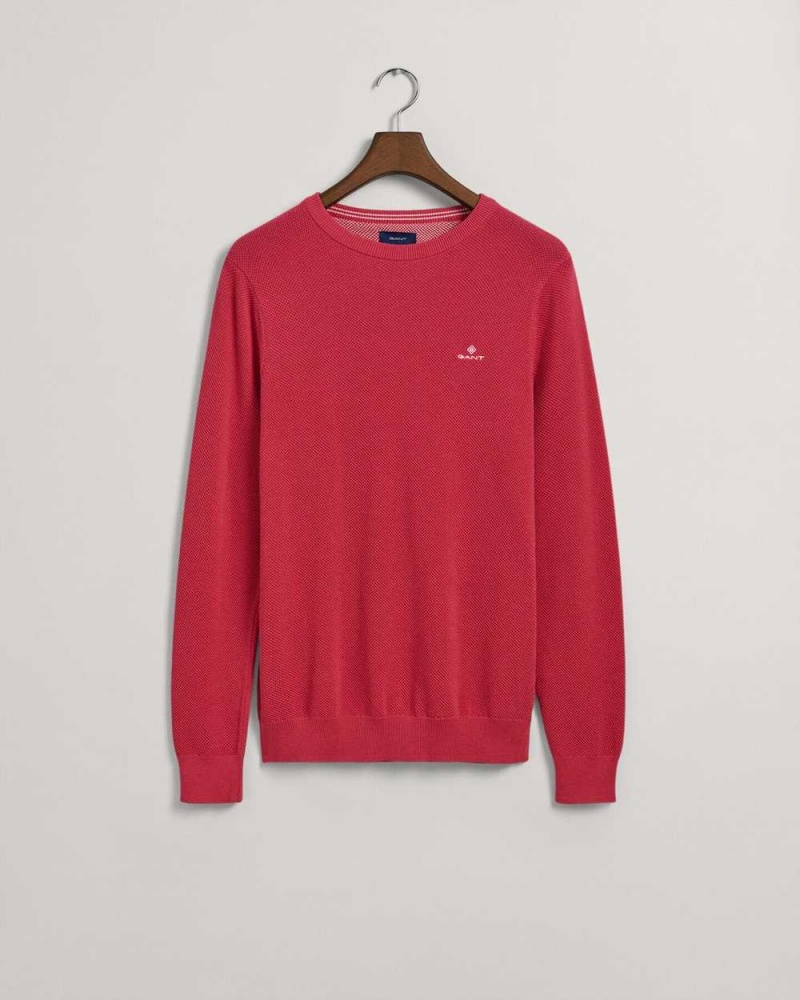 Gant Cotton Piqué Crew Neck Men's Sweater Purple Red | PCXSG-6915