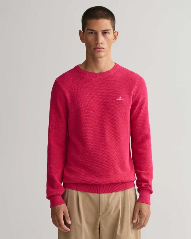 Gant Cotton Piqué Crew Neck Men\'s Sweater Purple Red | PCXSG-6915