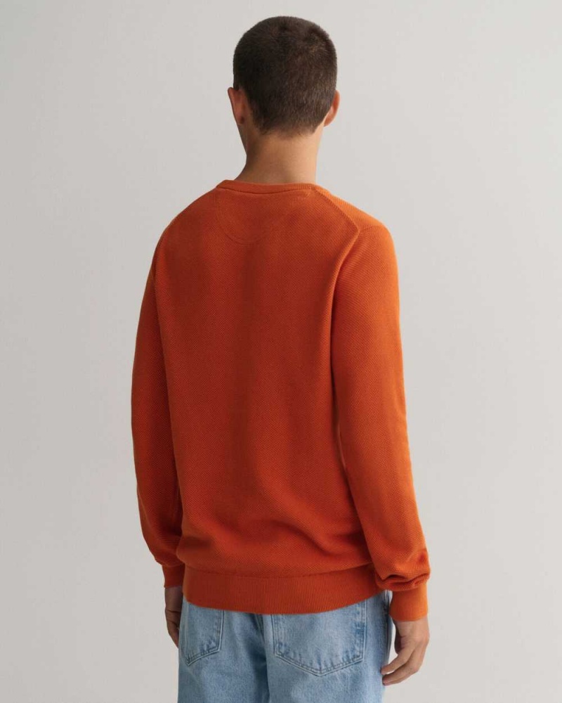 Gant Cotton Piqué Crew Neck Men's Sweater Pumpkin Orange | SADUP-8574