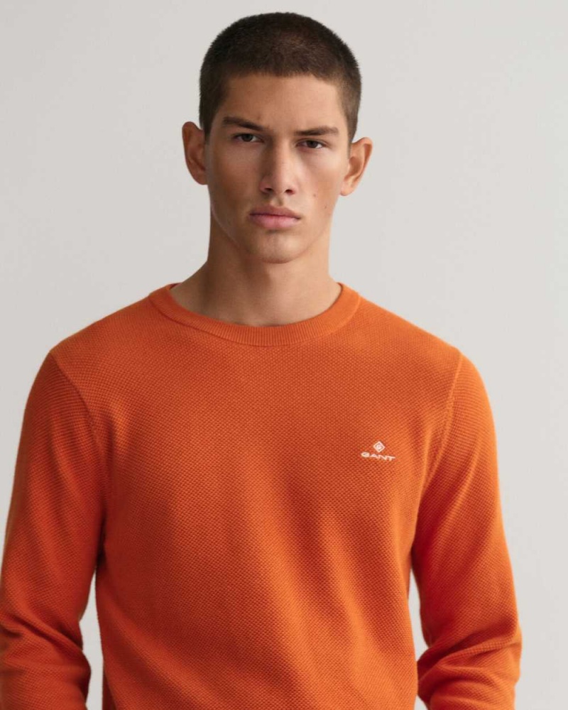 Gant Cotton Piqué Crew Neck Men's Sweater Pumpkin Orange | SADUP-8574